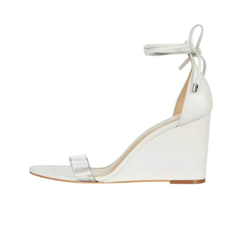 🟡Clearance Sale Vince Camuto Women  Stassia Wraparound Wedge Sandal WHITE/CLEAR - Picture 4 of 7
